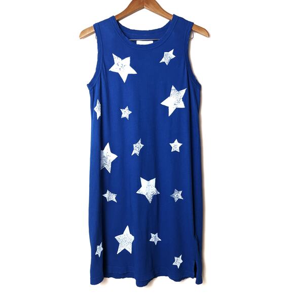 NWT CURRENT/ELLIOTT Blue with White Stars Muscle Tee Dress Size 3 Large - Picture 2 of 9